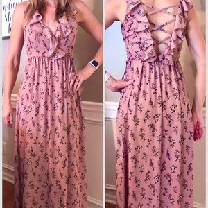 Gorgeous She + Sky Blush Floral Print Wrap Maxi Dress